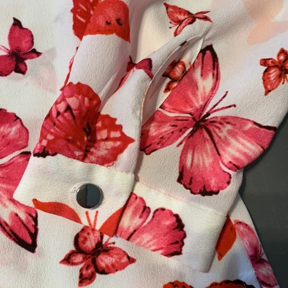 Jones New York Collection Butterfly Print Popover Blouse Size 8 - Picture 10 of 12